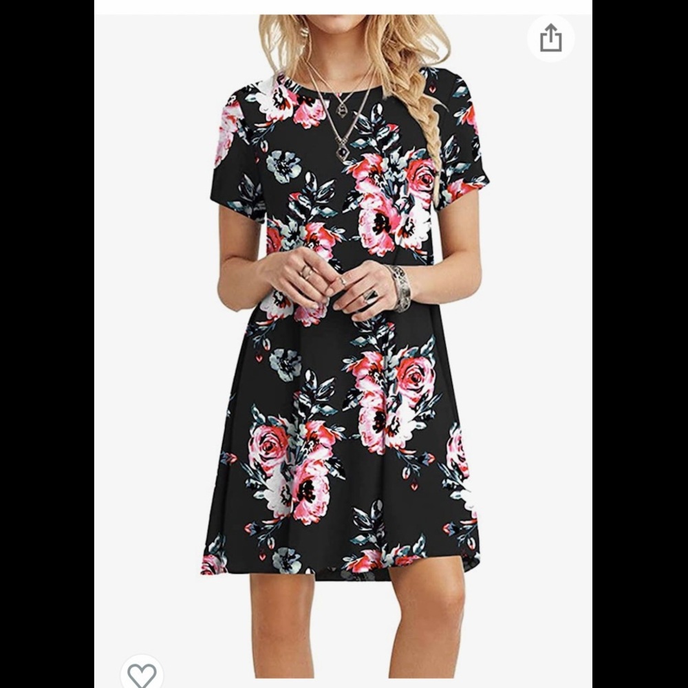 POPYOUNG Black Floral Print Tshirt Dress Sz 2XL